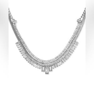 GUESS Crystal Baguette Stone Frontal Necklace, 18" + 2" Extender In Silver